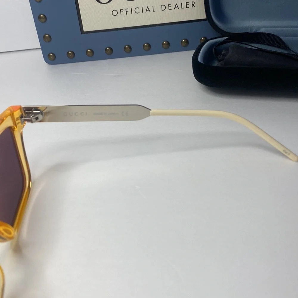 Authentic- New - Gucci - GG0975S Orange Crystal/Orange Rectangular Men Sunglass
